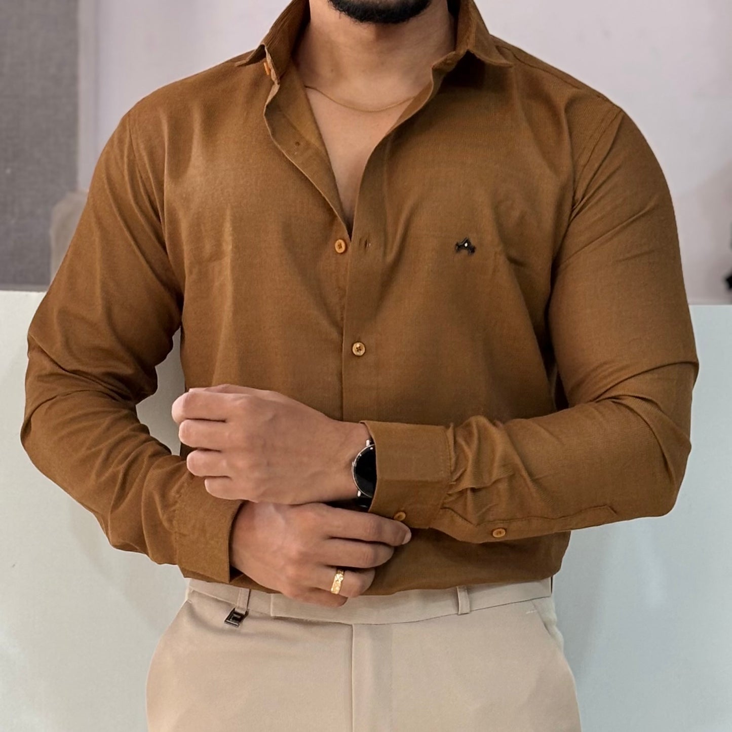 Self Design Party Wear Cord Shirt