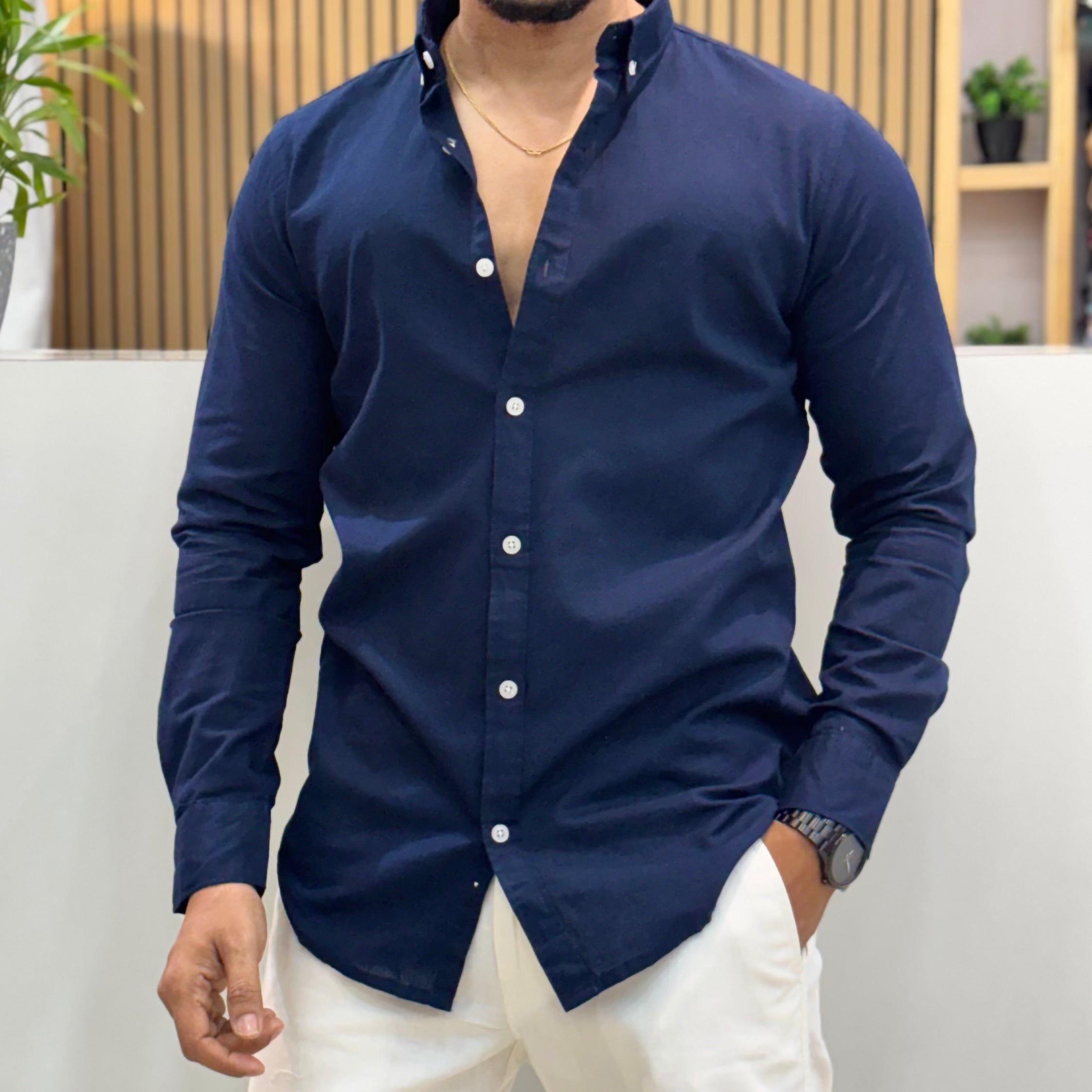 Blue Linen Blend Shirt