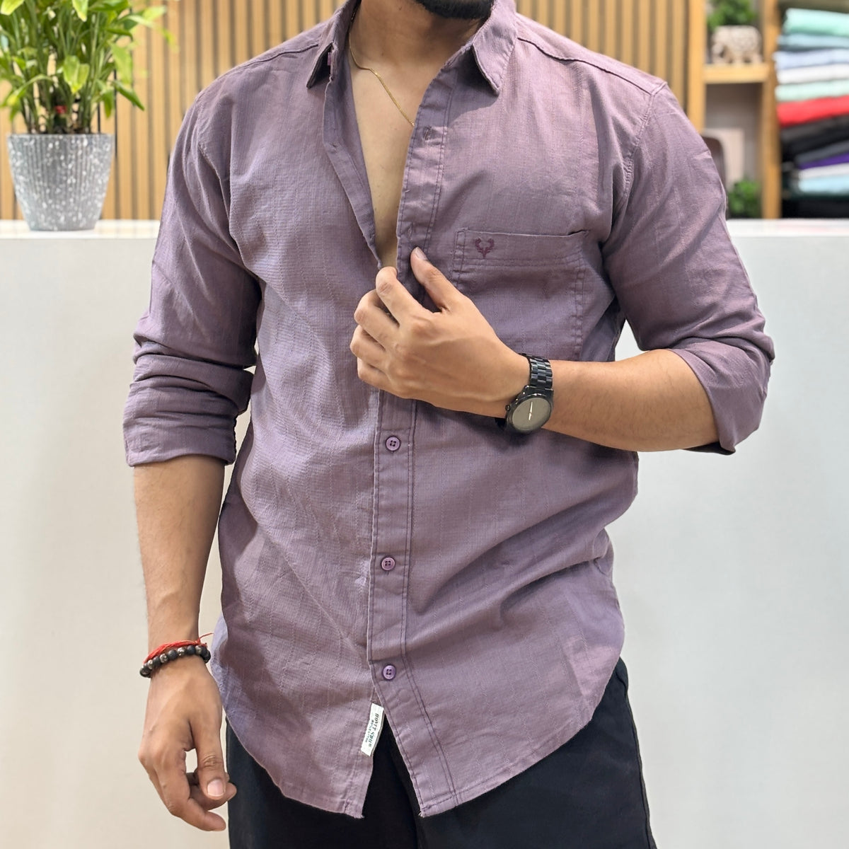 Premium Textured Cotton Shirt – Lavender