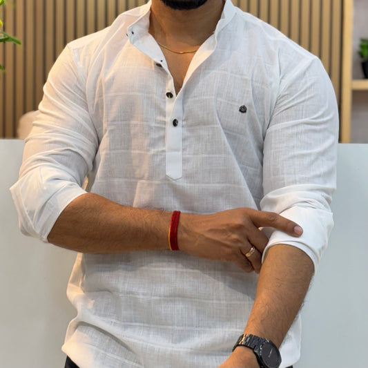 Linen White Short Kurta