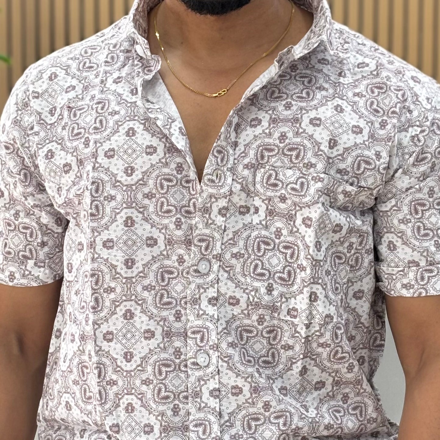 Half Sleeve Cotton Printed Shirt Plum