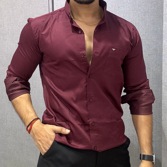Chinese Collar Maroon Shirt
