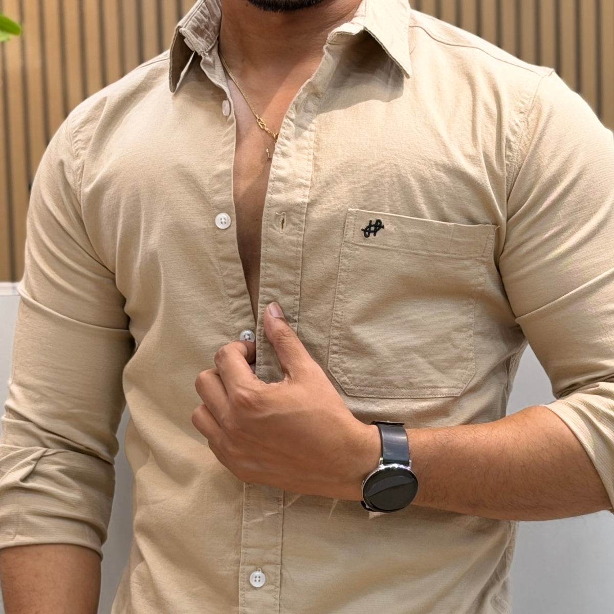 Cotton Casual Shirt - Beige Sand
