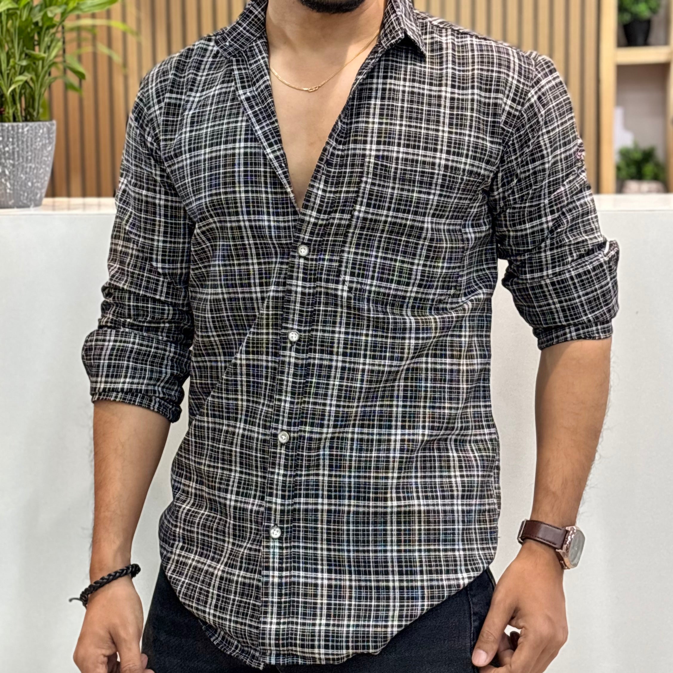 Classic Micro Check Shirt Black
