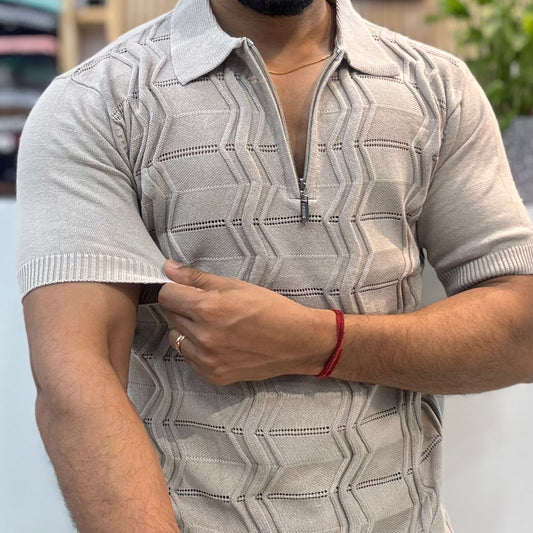 Polo Knit Zip T-shirt Grey