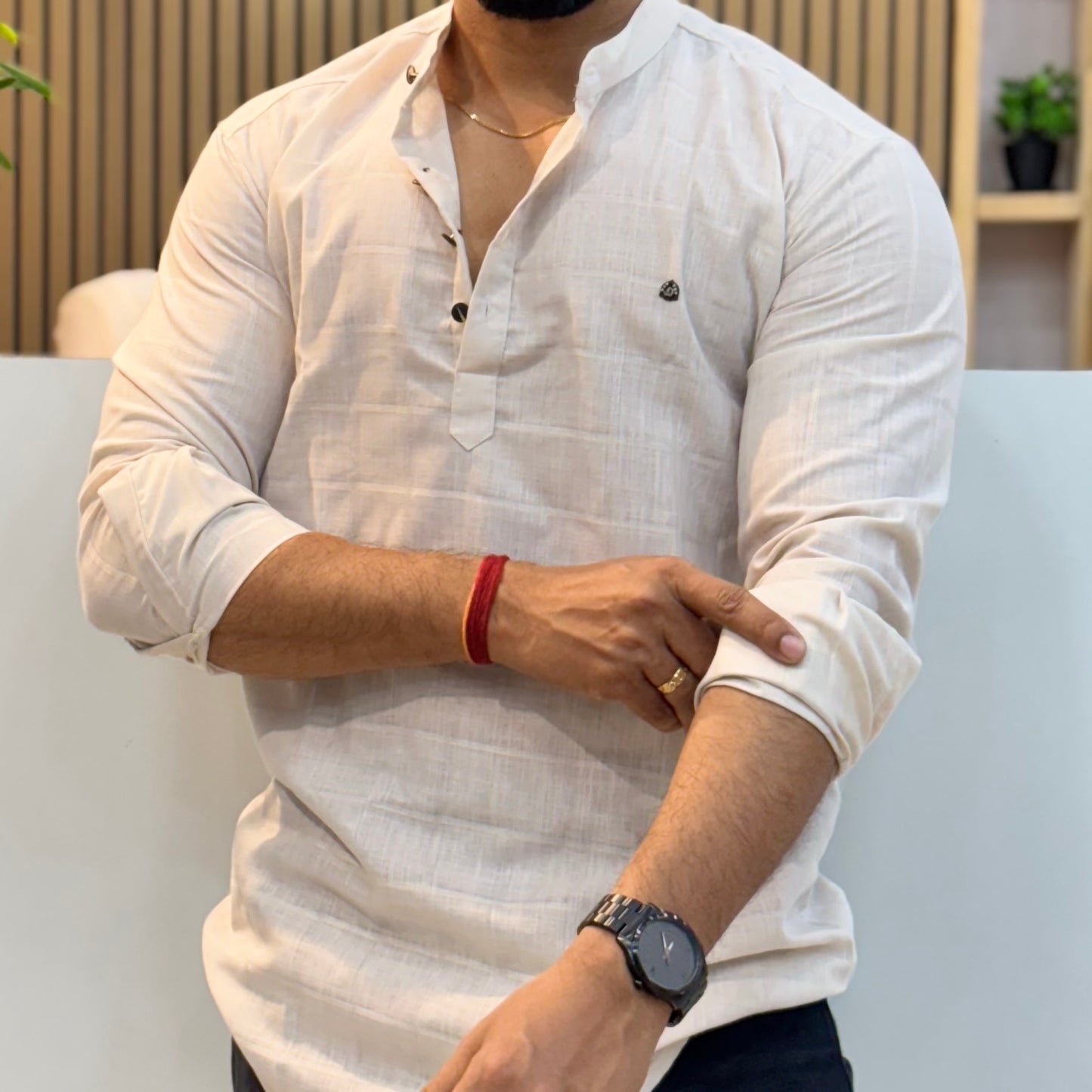 Linen Cream Short Kurta