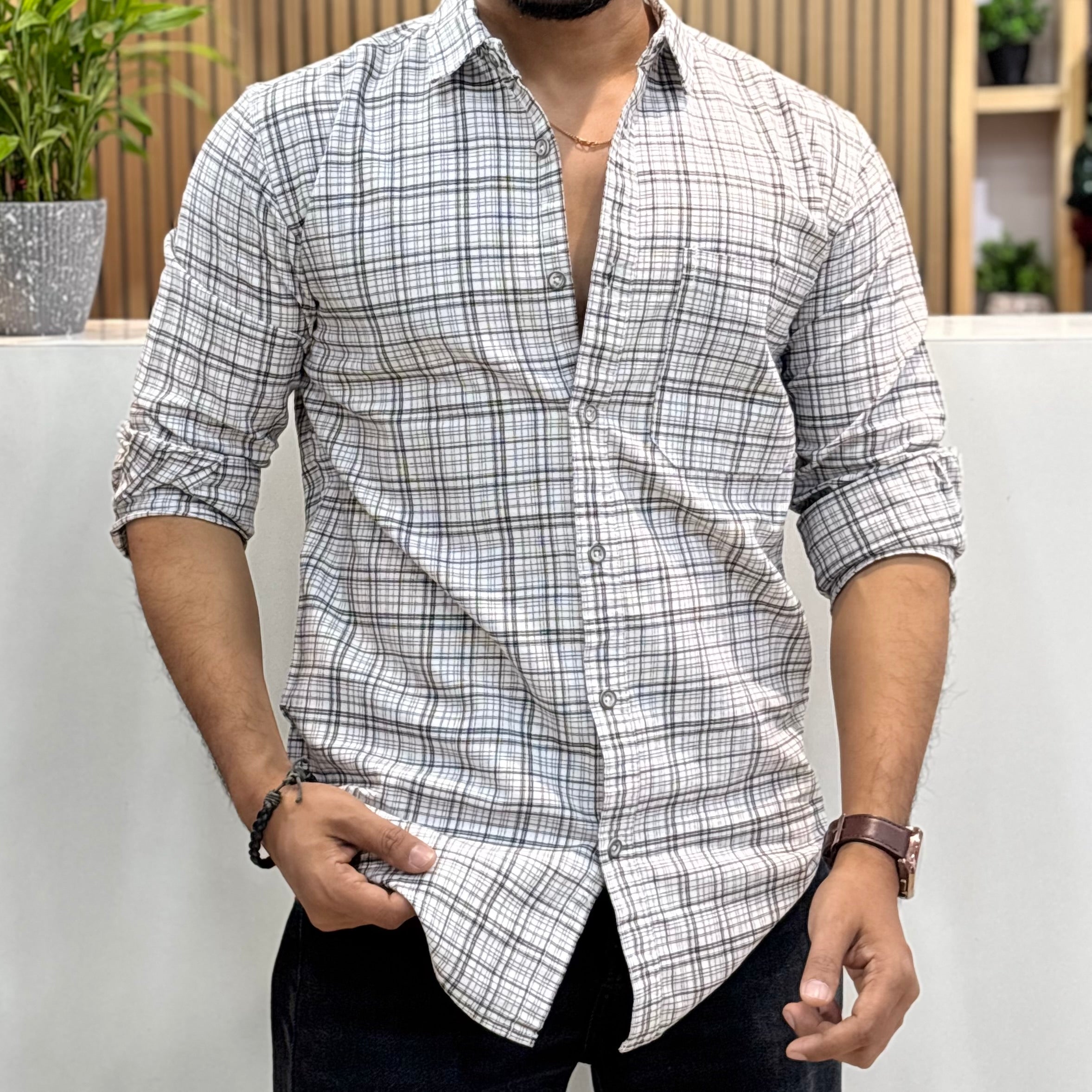 Classic Micro Check Shirt White