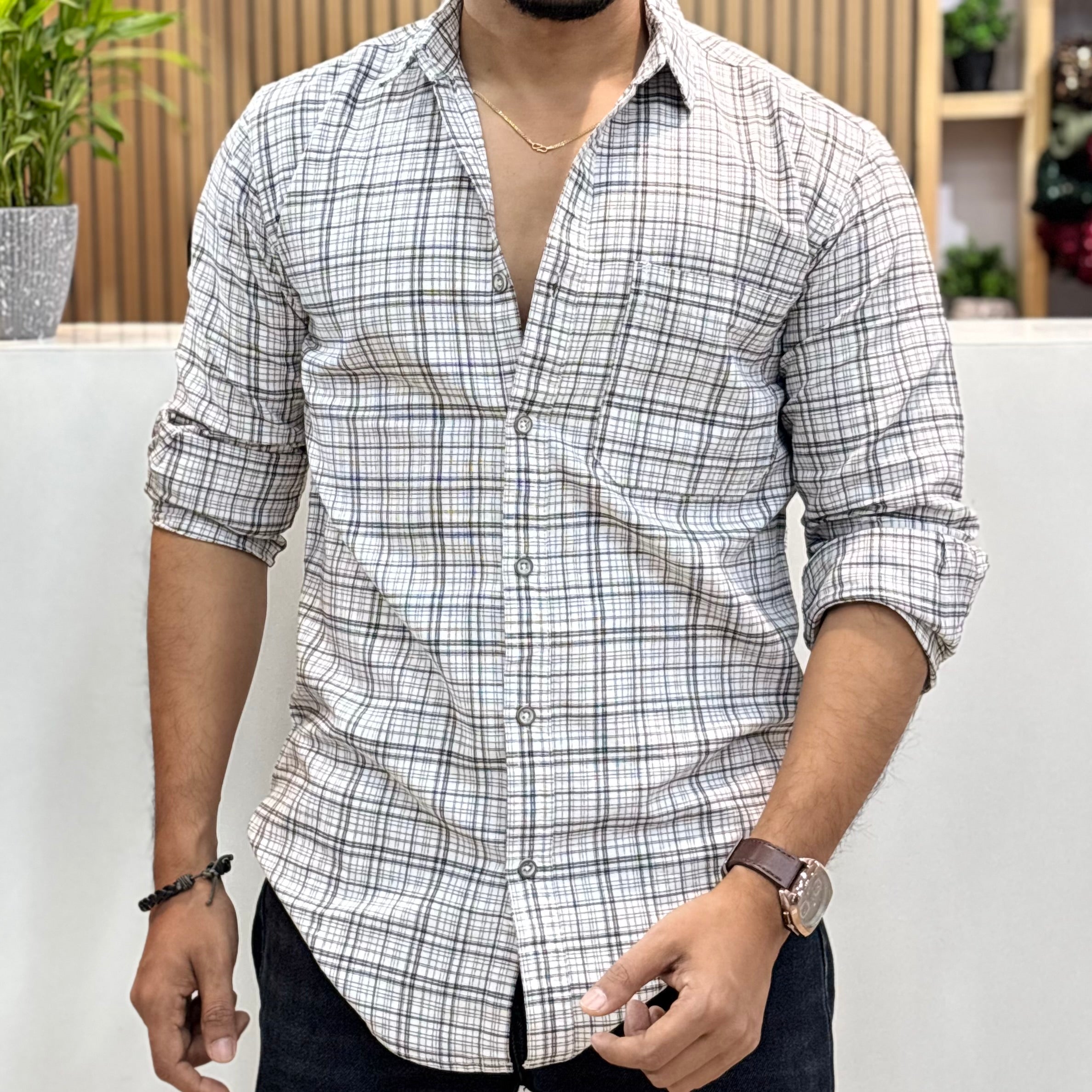 Classic Micro Check Shirt White