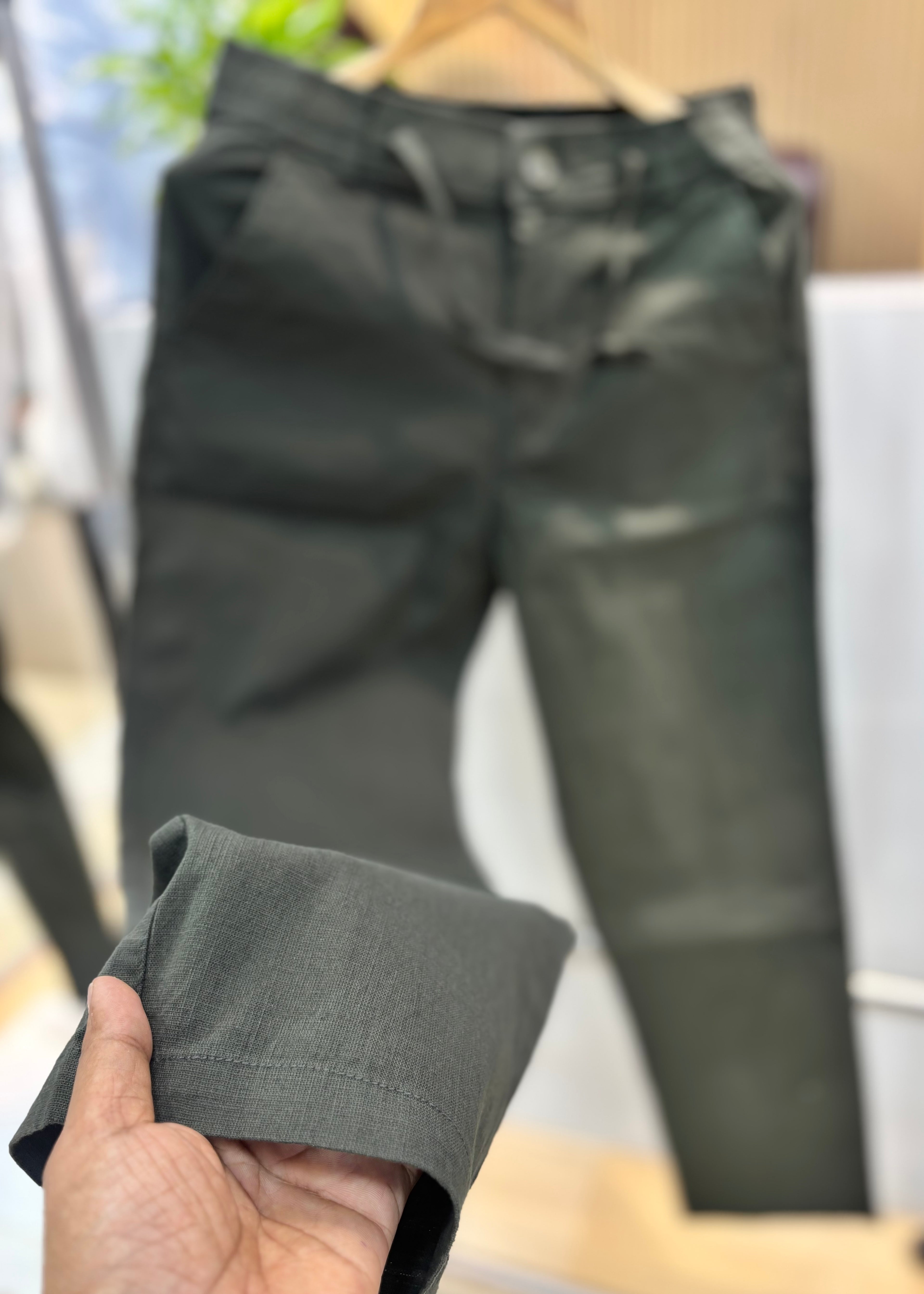 Linen Blend Cotton Pant Green