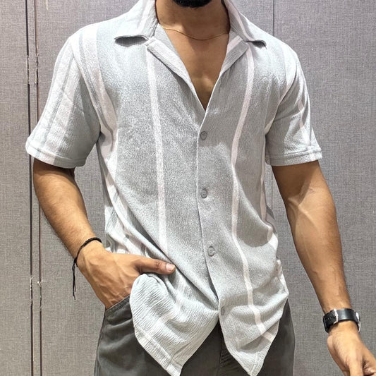 Grey Striped Half Shirt