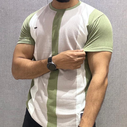 Green Vertical Striped Half Sleeve Tshirt