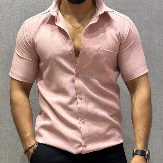 Pink Half Sleeve Linen Shirt