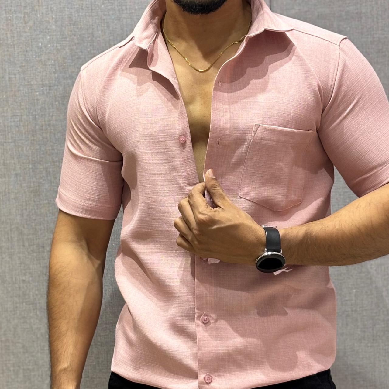 Pink Half Sleeve Linen Shirt