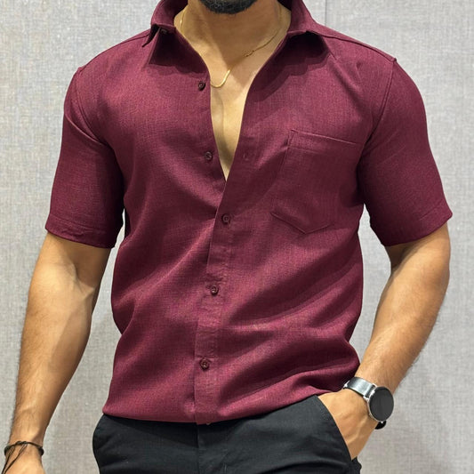 Maroon Half Sleeve Linen Shirt