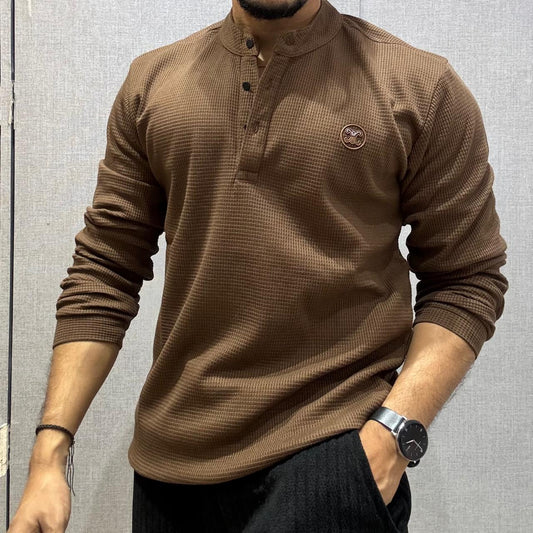 Henley Full Sleeve T-shirt Brown