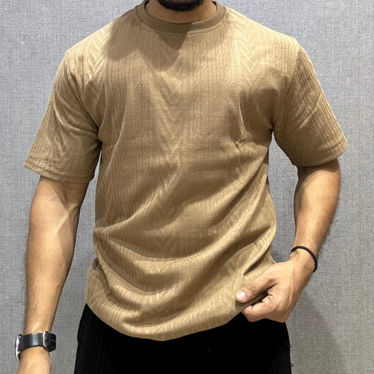 IMP Brown Oversized Texture Half-Tshirt