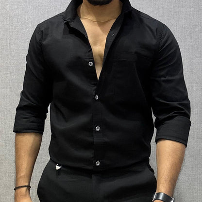 Cotton Linen Black Shirt