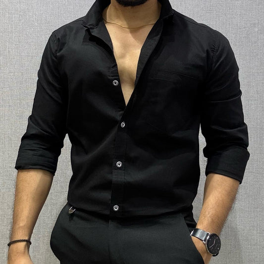 Cotton Linen Black Shirt