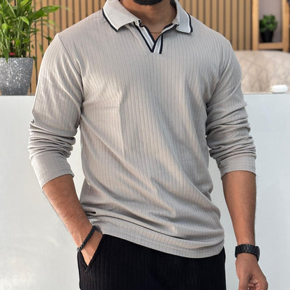 Grey Long Sleeve Polo T-Shirt