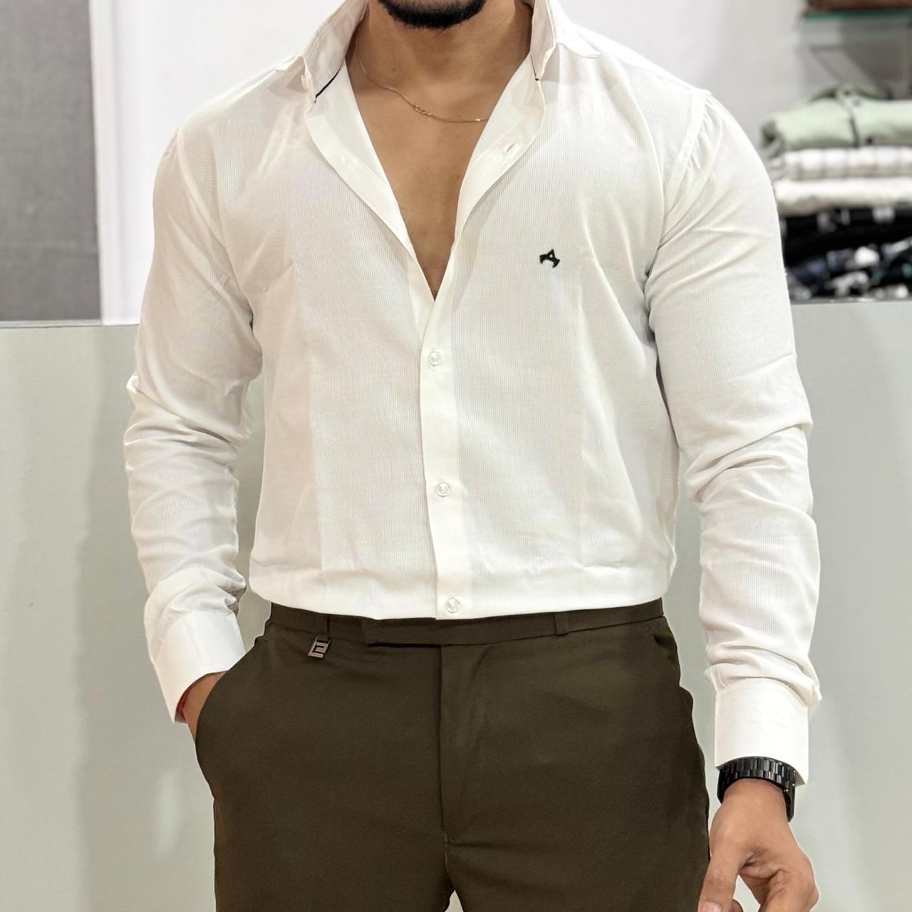 Self Design Party Wear Cord Shirt