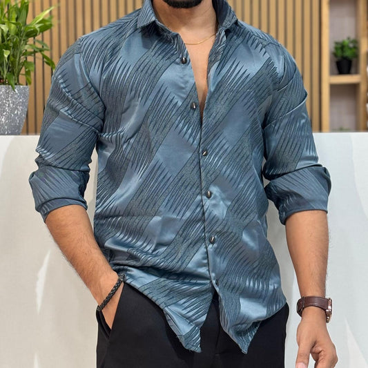 Premium Satin Texture Shirt Largo Teal