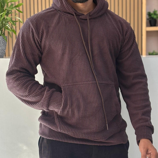 Textured Cord Fleece Hoodie Raisin