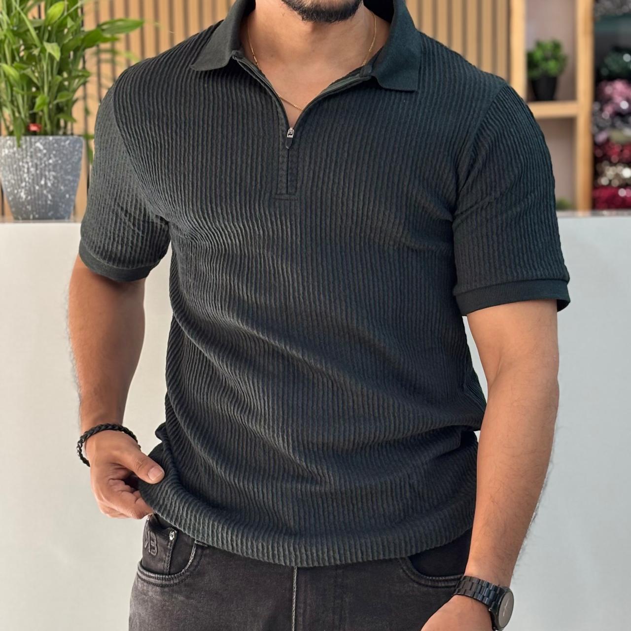 Half Sleeve Zipper Collar T-shirt