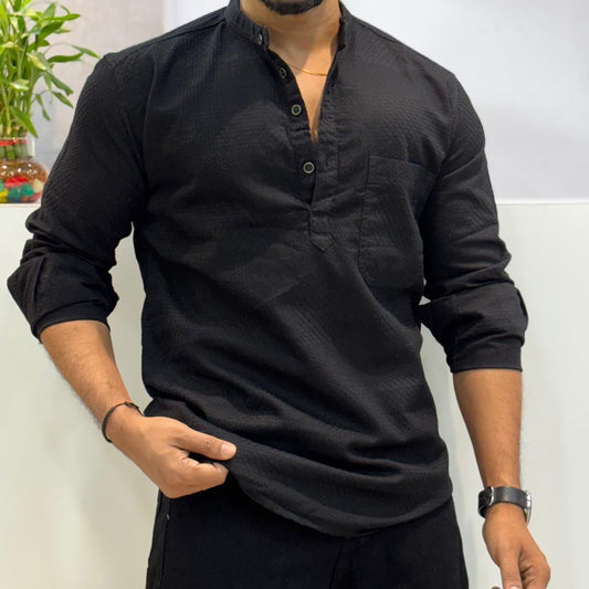 Black Honey Texture Short Kurta