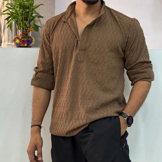 IMP Brown Texture Short Kurta