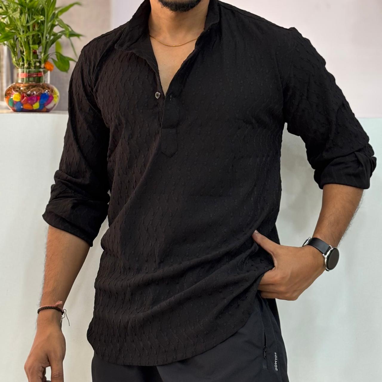 IMP Black Texture Short Kurta