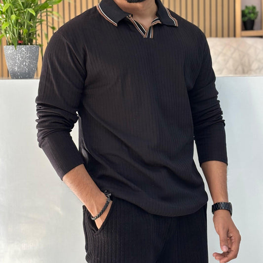 Black Long Sleeve Polo T-Shirt