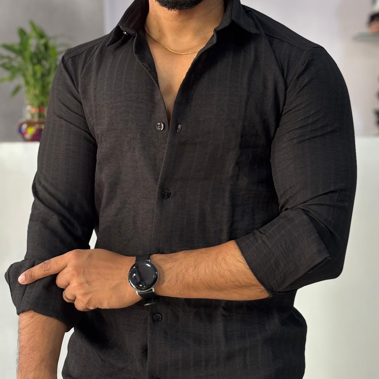 Linen Blend Black Shirt