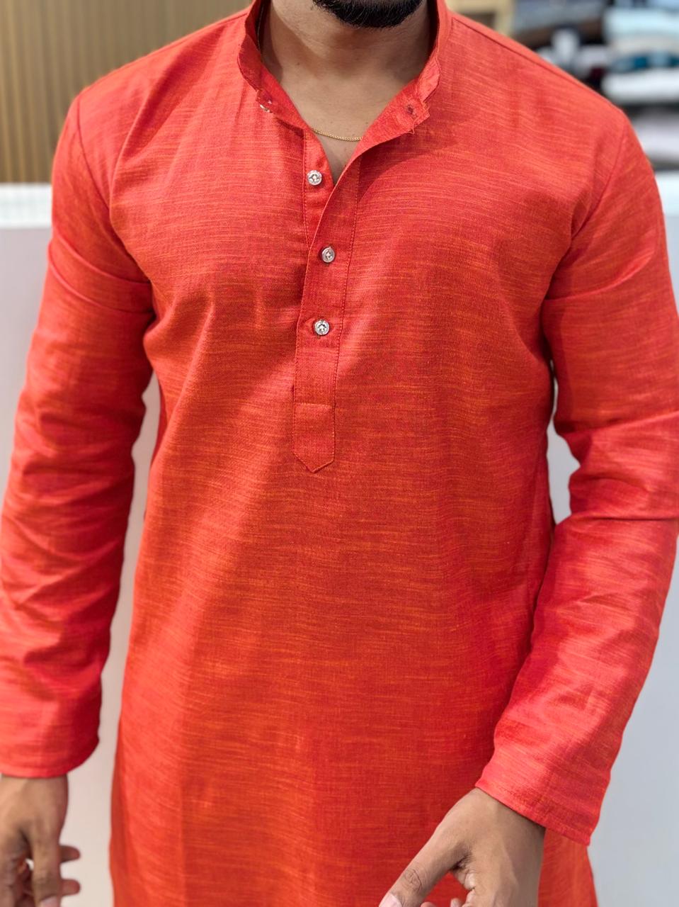 Spicy Cotton Kurta Kesri
