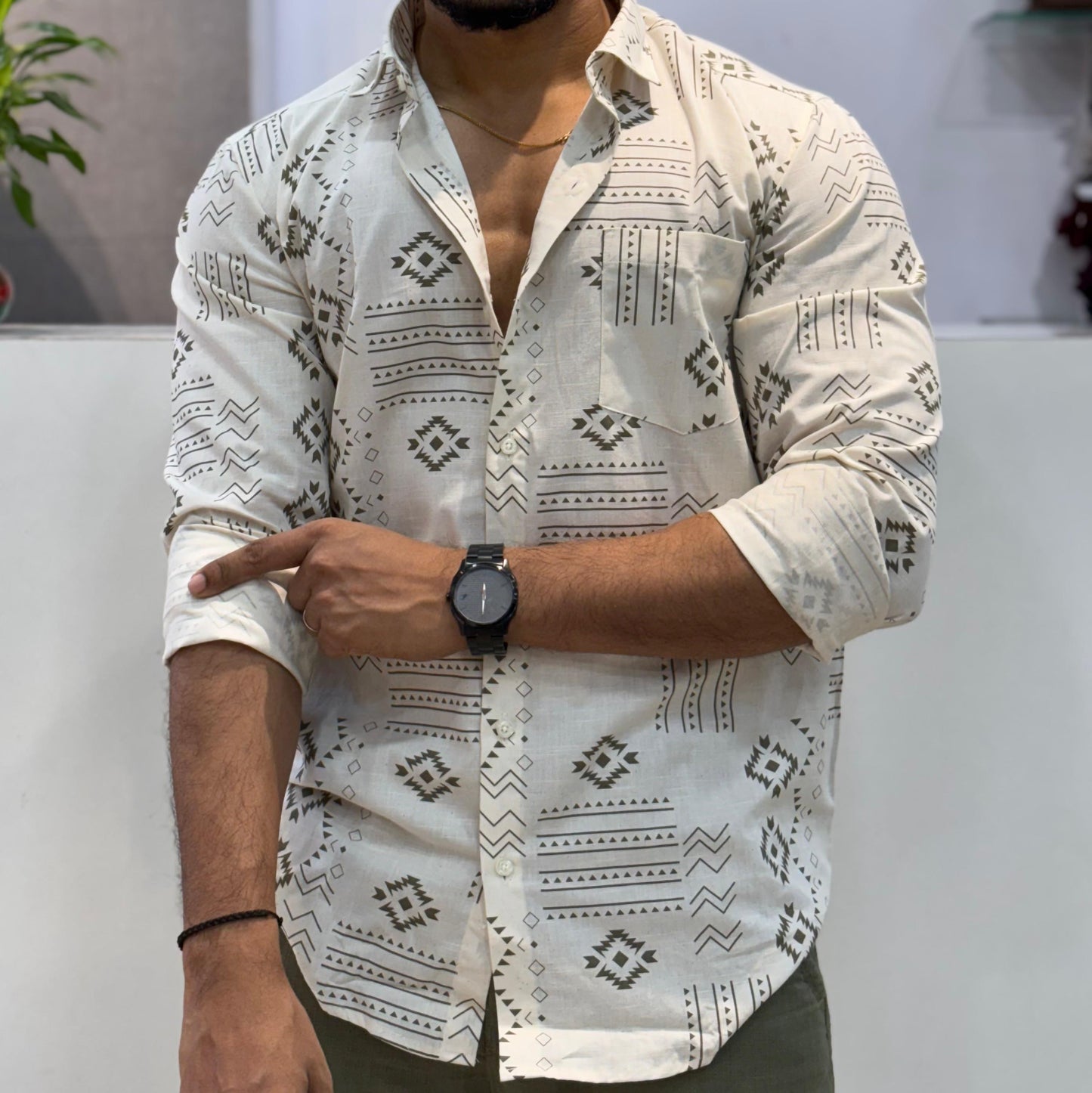 Mehendi Linen Print Shirt