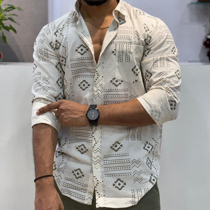 Mehendi Linen Print Shirt