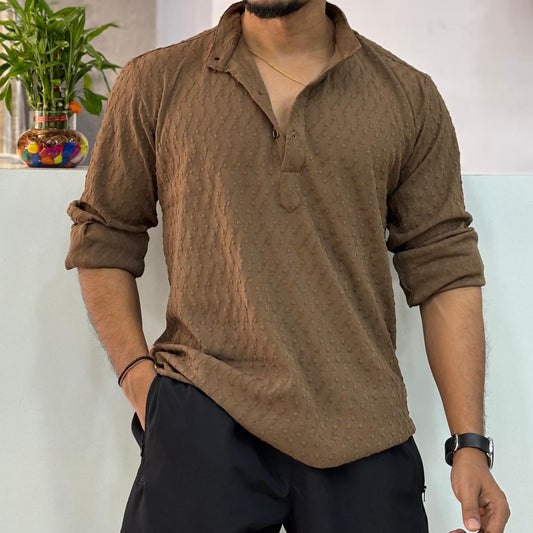 IMP Brown Texture Short Kurta