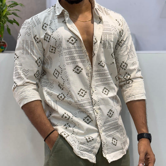Mehendi Linen Print Shirt
