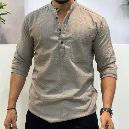 Grey Honey Texture Short Kurta