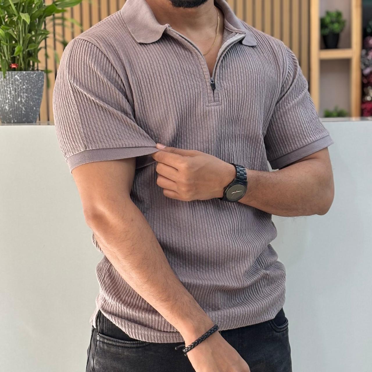 Half Sleeve Zipper Collar T-shirt