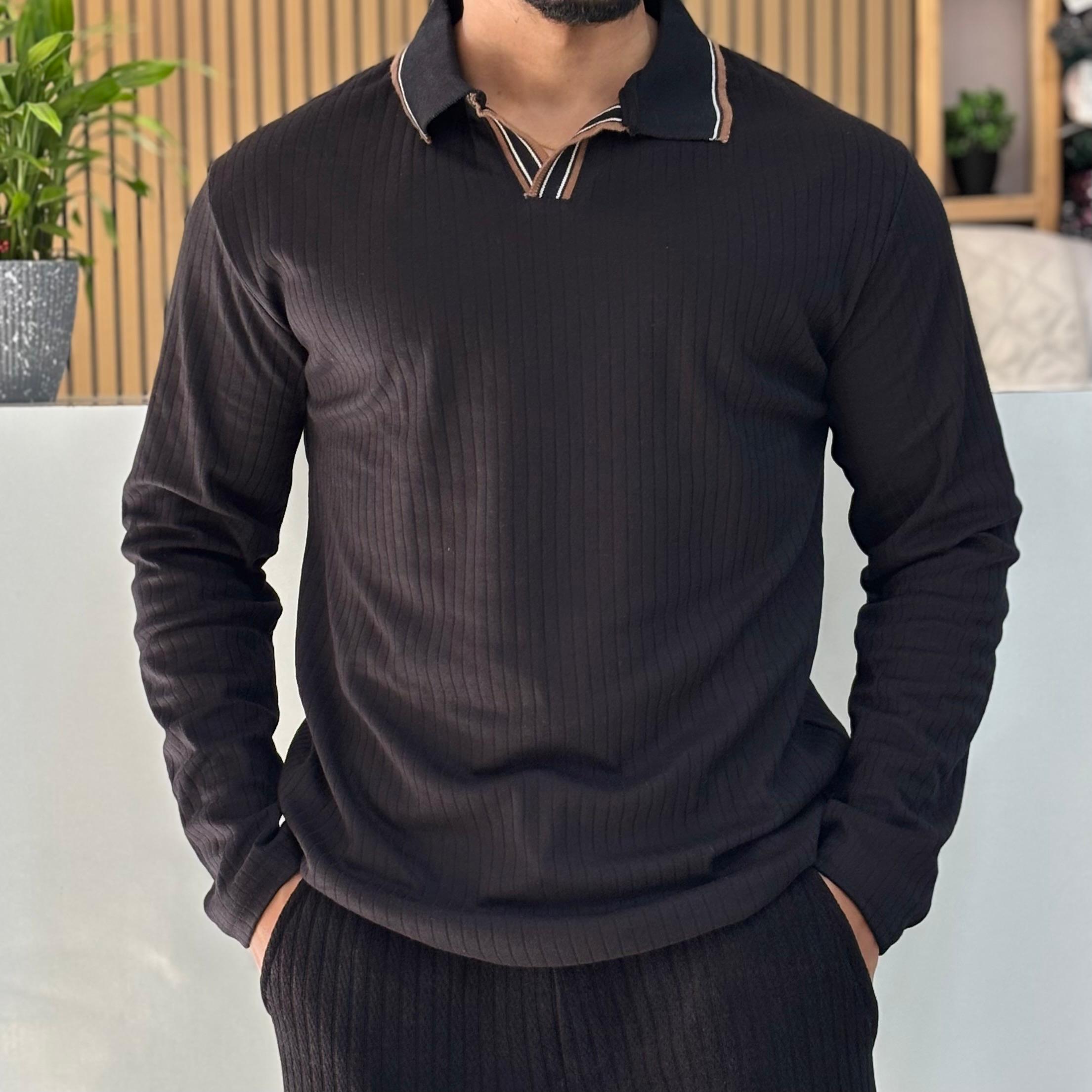 Black Long Sleeve Polo T-Shirt