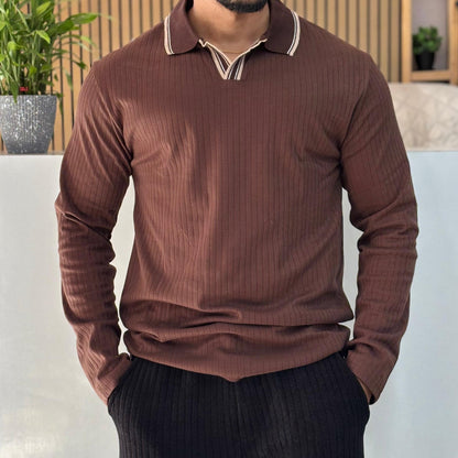 Brown Long Sleeve Polo T-Shirt