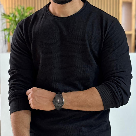 Black Solid Crew Neck T-shirt