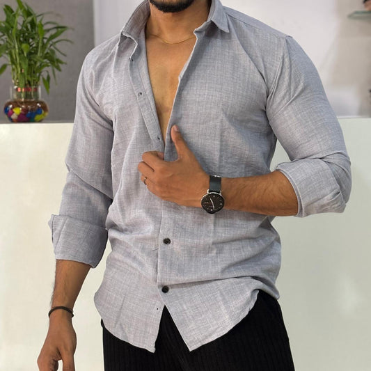Linen Blend Light Grey Shirt