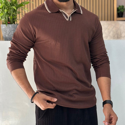 Brown Long Sleeve Polo T-Shirt