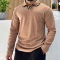 Camel Beige Long Sleeve Polo T-Shirt