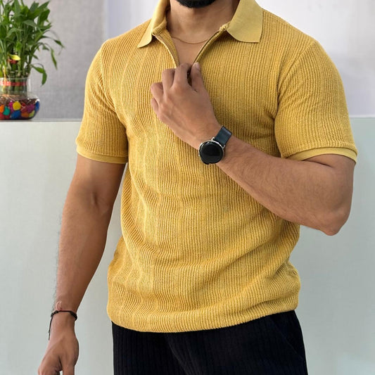 Yellow Half Sleeve Zipper T-Shirt