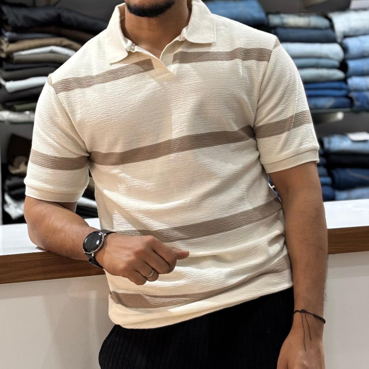 Polo Beige Striped T-shirt