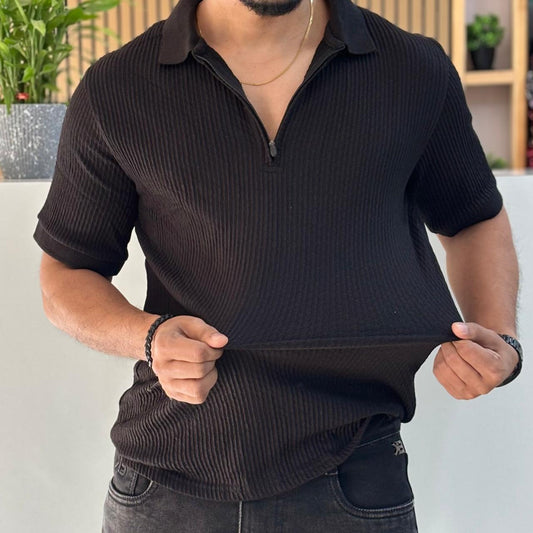 Half Sleeve Zipper Collar T-shirt