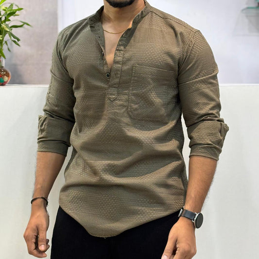 Olive Green Honey Texture Short Kurta