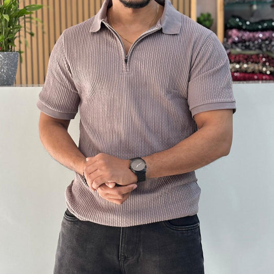 Half Sleeve Zipper Collar T-shirt